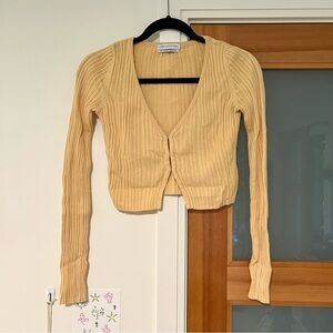 urban outfitters julie ribbed hook eye cropped cardigan in yellow